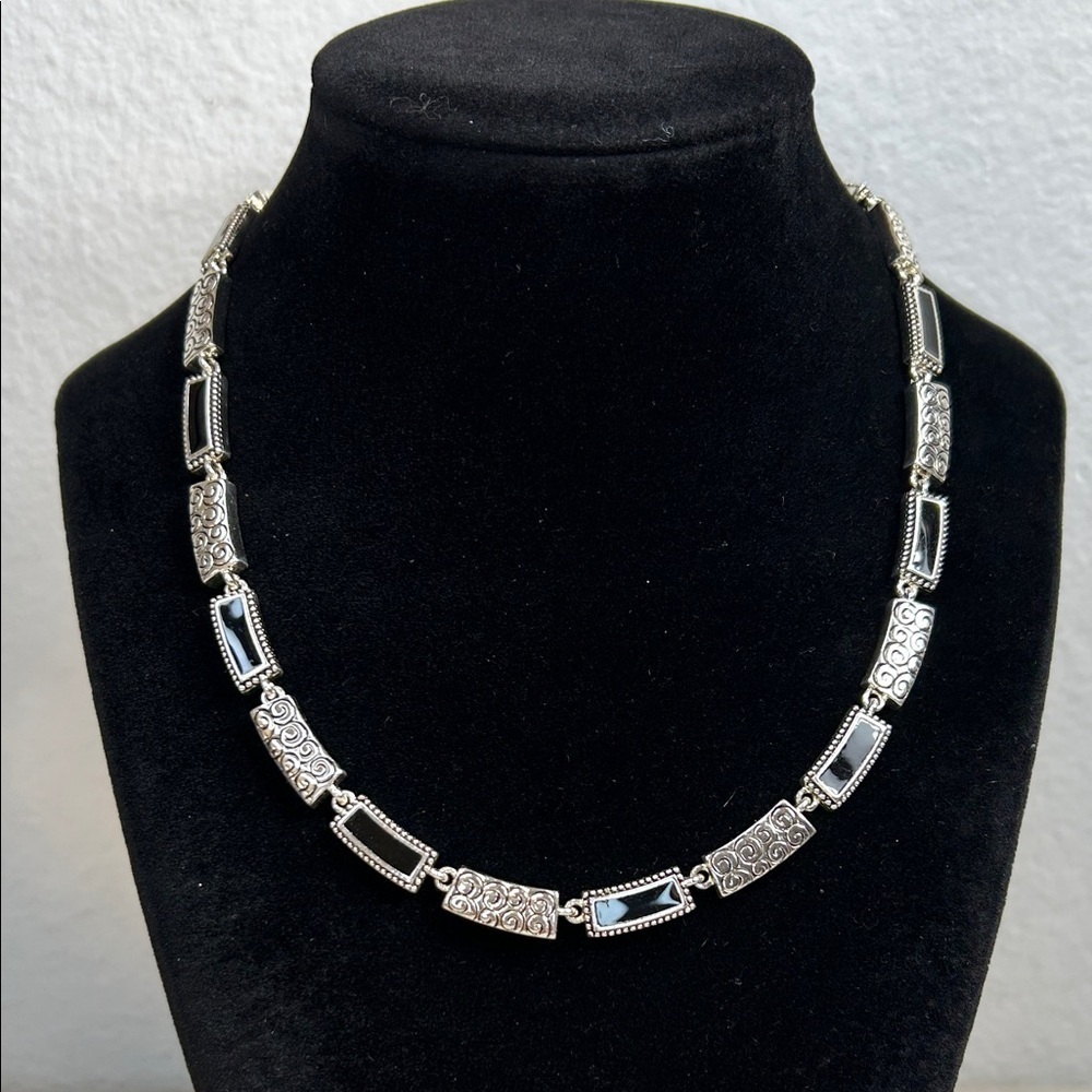 Napier Silver and Black Patterned Necklace NWT